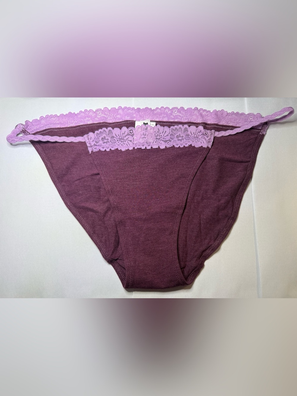 Pink Victoria Secret Lace-Trim Bikini Panty - Purple Large